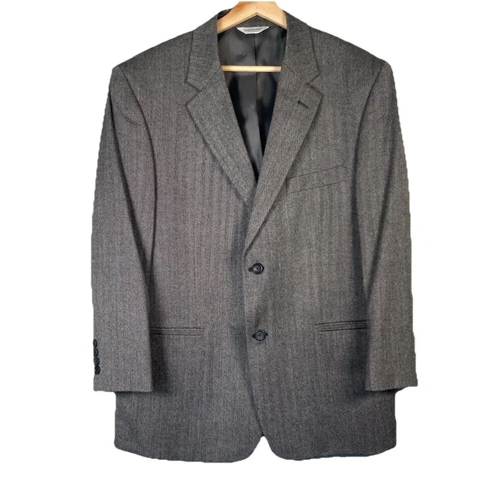 Joseph & Feiss Gold Sport Coat Mens 42 S‎ Lambswool Gray Herringbone Blazer